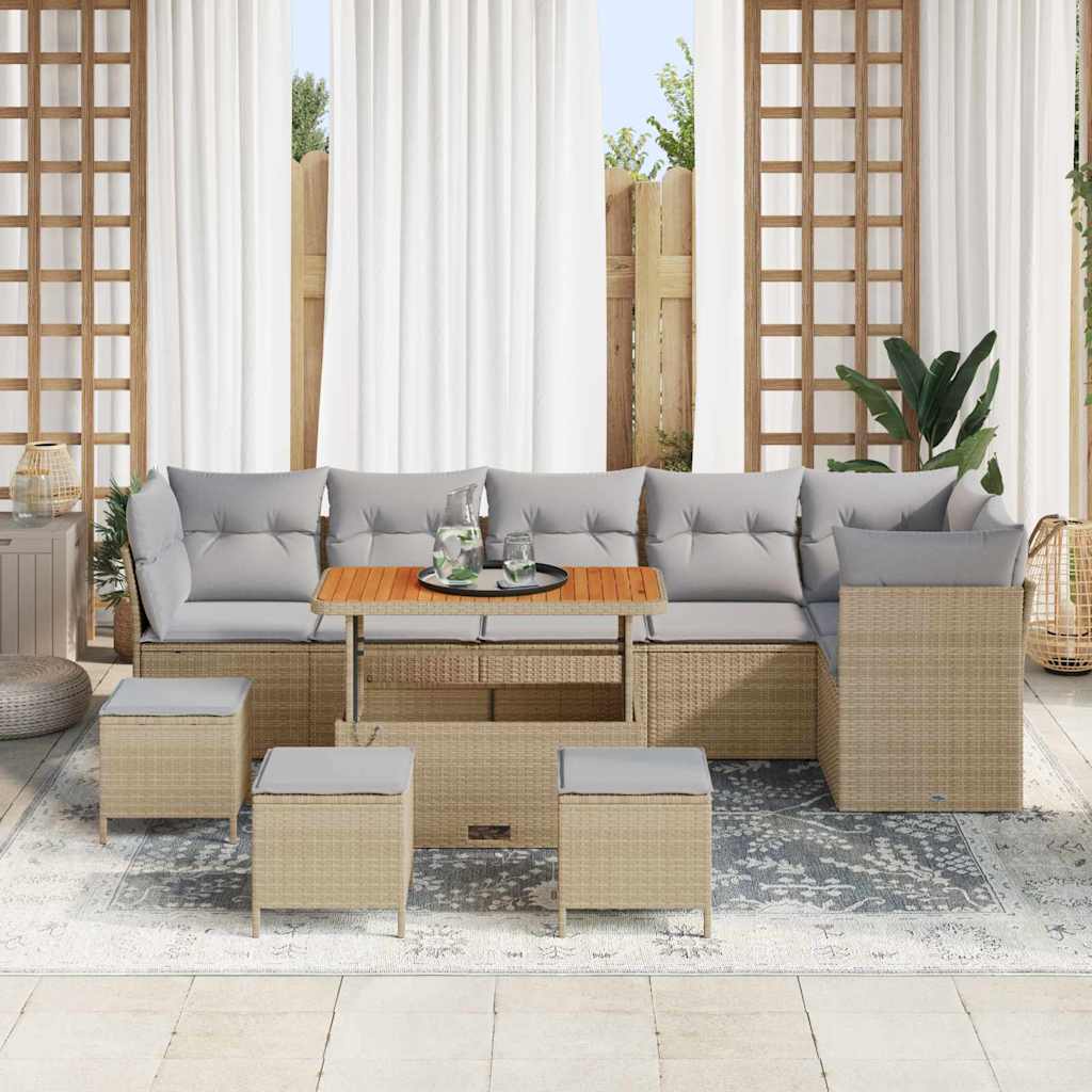 Garten-Sofa-Set 10 pcs Beige Poly-Rattan