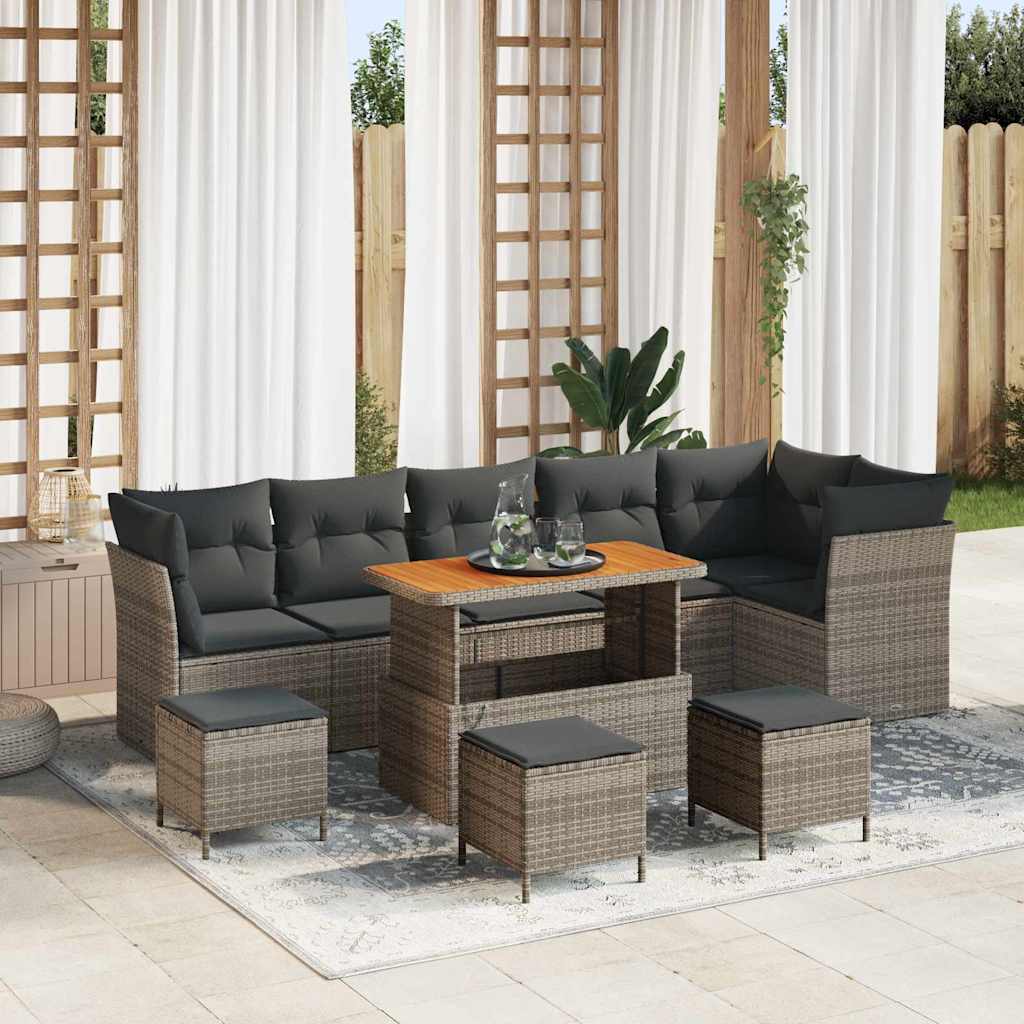 Garten-Sofa-Set 10 pcs Grau Poly-Rattan