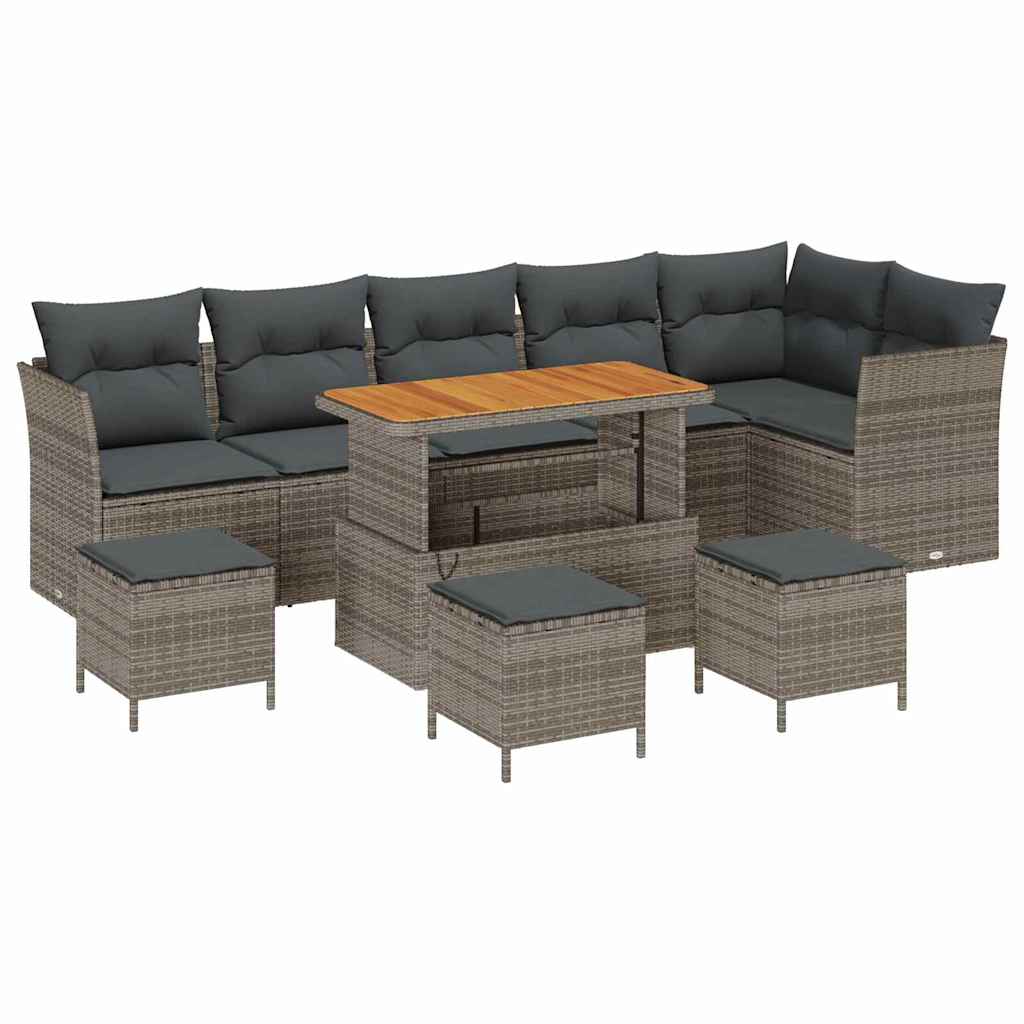 Garten-Sofa-Set 10 pcs Grau Poly-Rattan