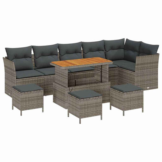 Garten-Sofa-Set 10 pcs Grau Poly-Rattan
