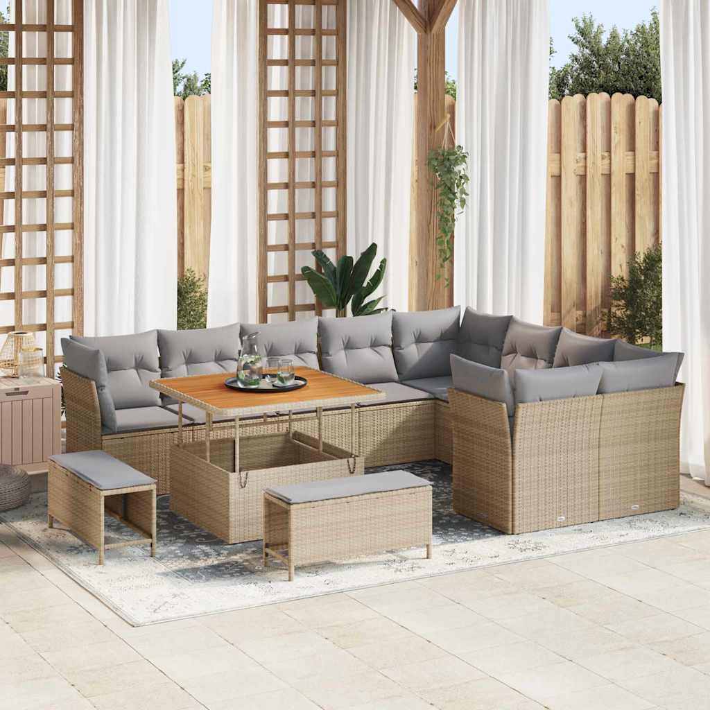 Garten-Sofa-Set 12 pcs Beige Poly-Rattan