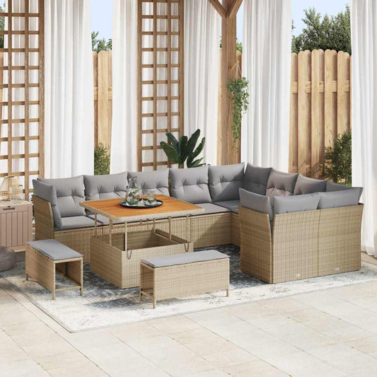 Garten-Sofa-Set 12 pcs Beige Poly-Rattan