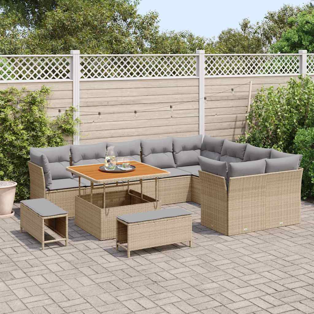 Garten-Sofa-Set 12 pcs Beige Poly-Rattan