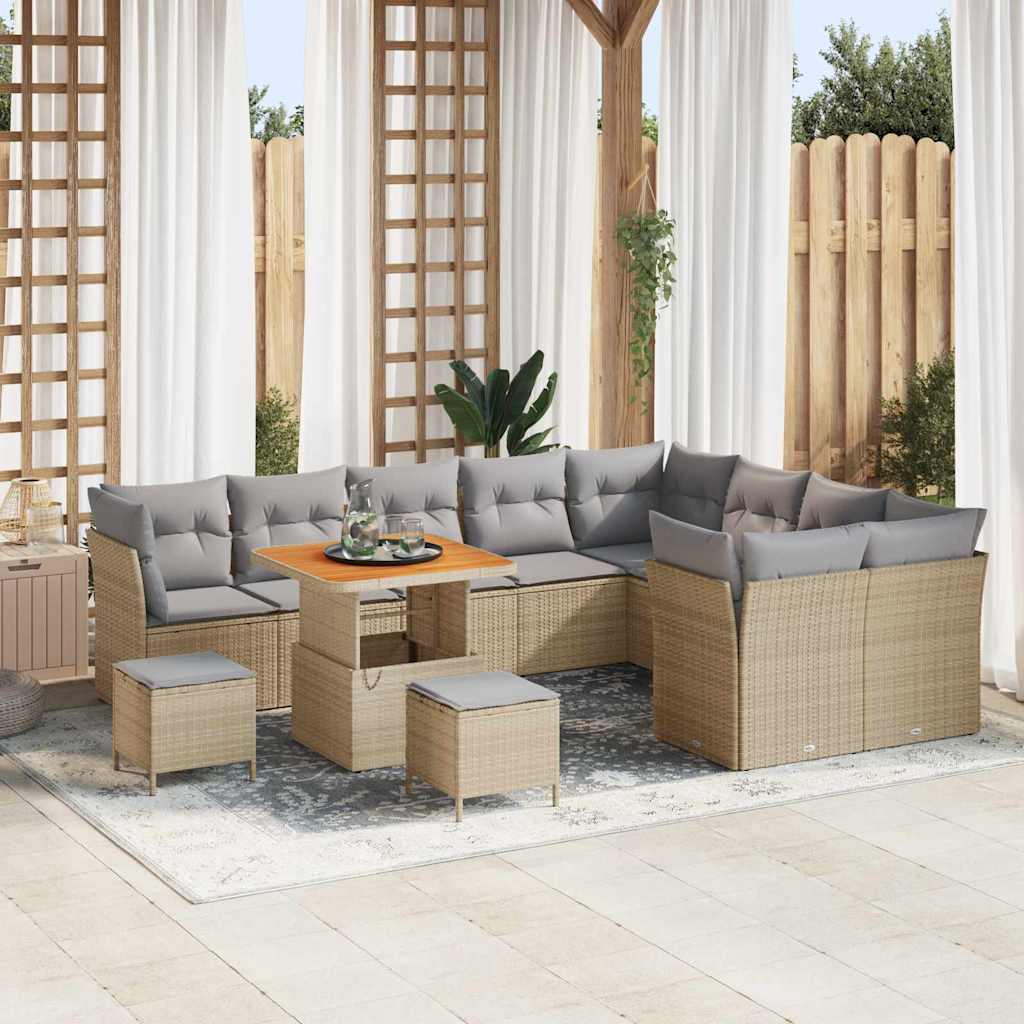 Garten-Sofa-Set 12 pcs Beige Poly-Rattan