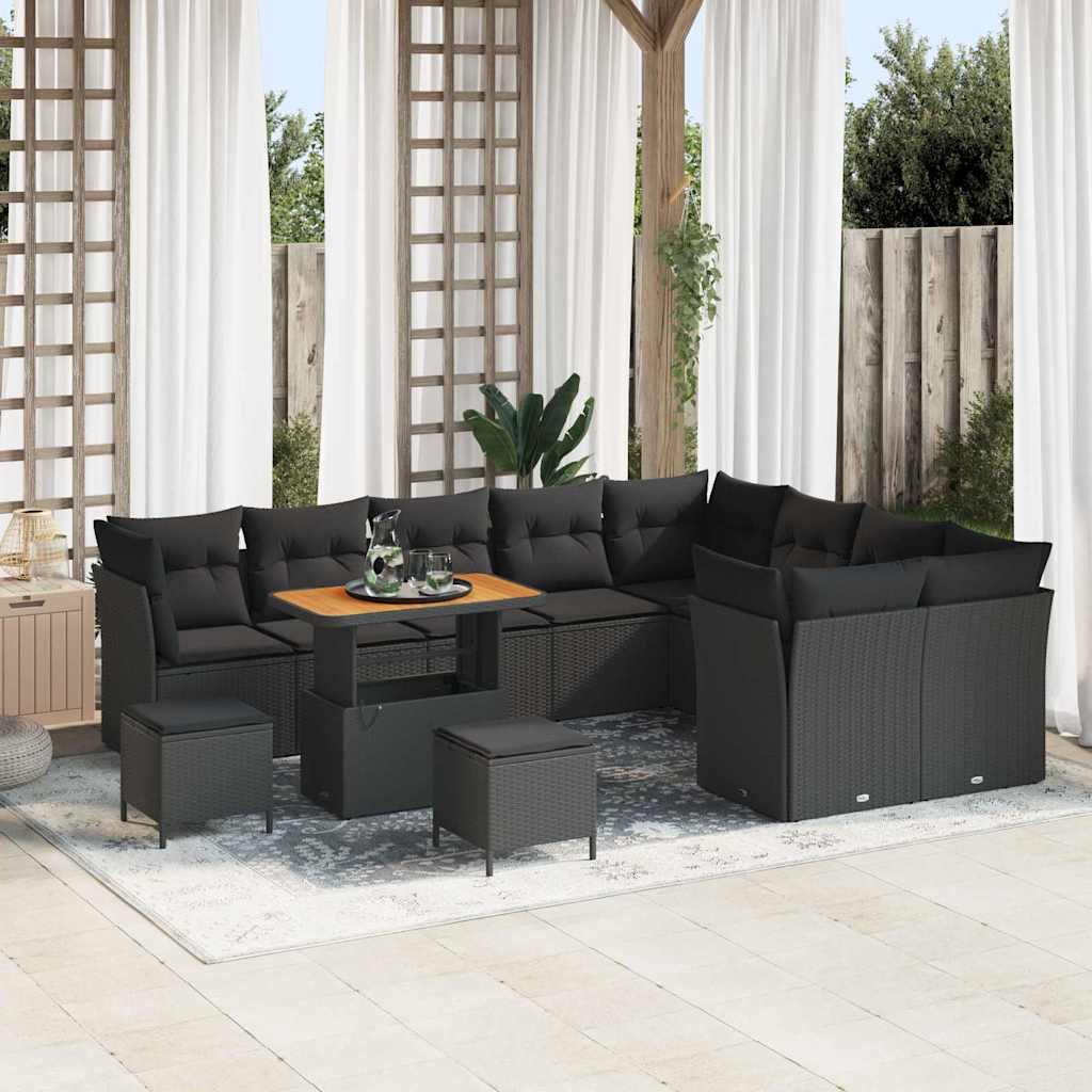 Garten-Sofa-Set 12 pcs Schwarz Poly-Rattan