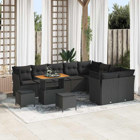 Garten-Sofa-Set 12 pcs Schwarz Poly-Rattan