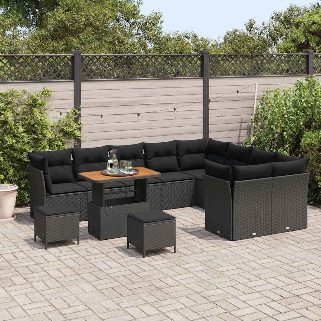 Garten-Sofa-Set 12 pcs Schwarz Poly-Rattan