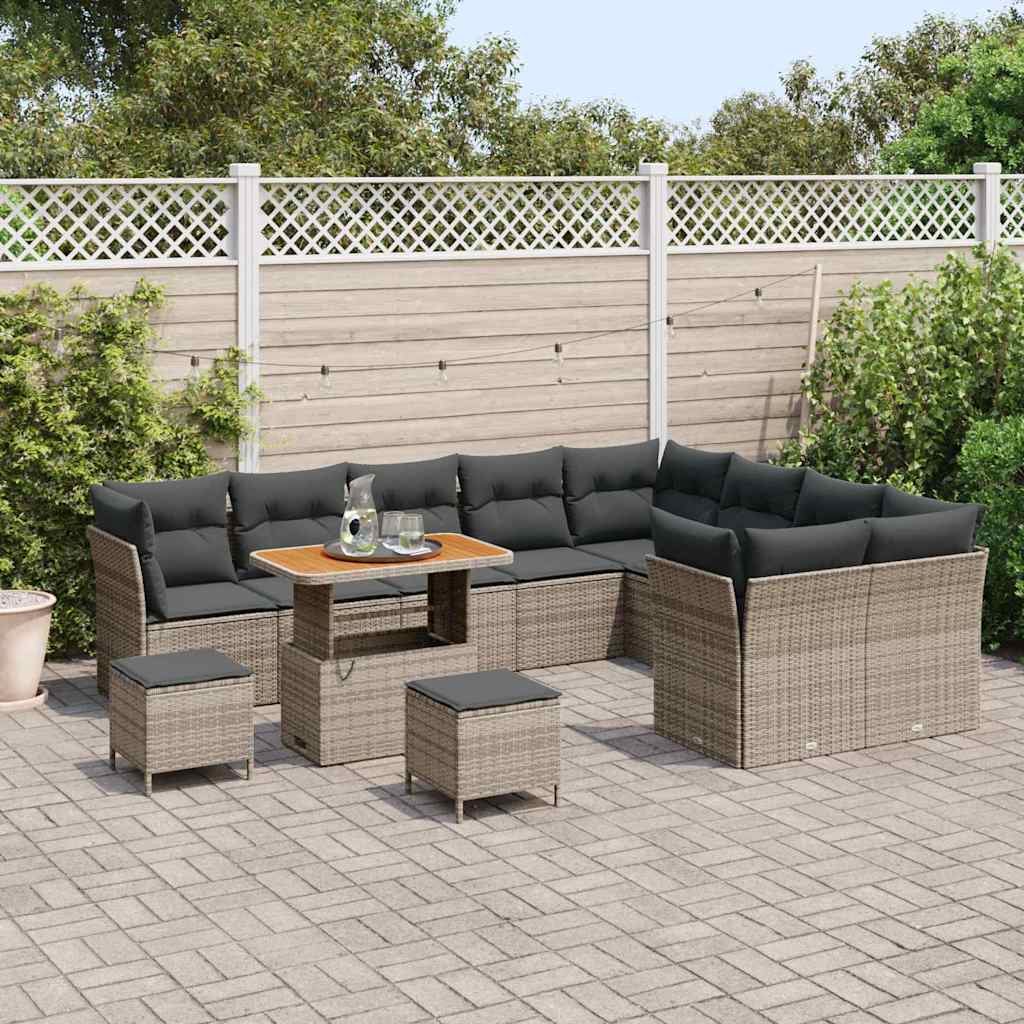 Garten-Sofa-Set 12 pcs Grau Poly-Rattan