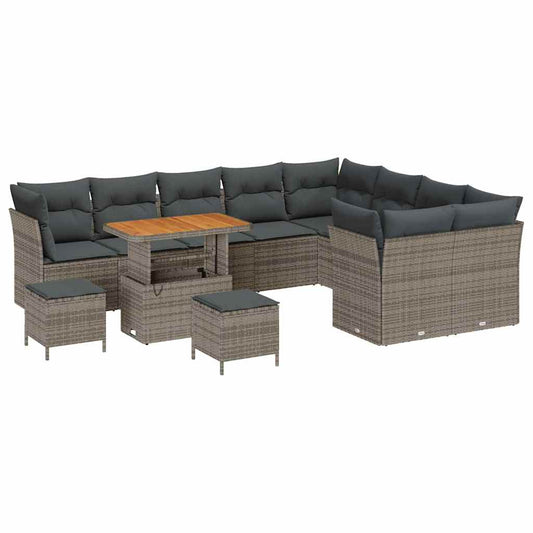 Garten-Sofa-Set 12 pcs Grau Poly-Rattan
