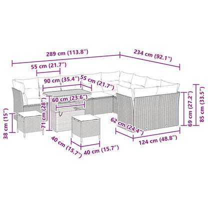 Garten-Sofa-Set 12 pcs Grau Poly-Rattan