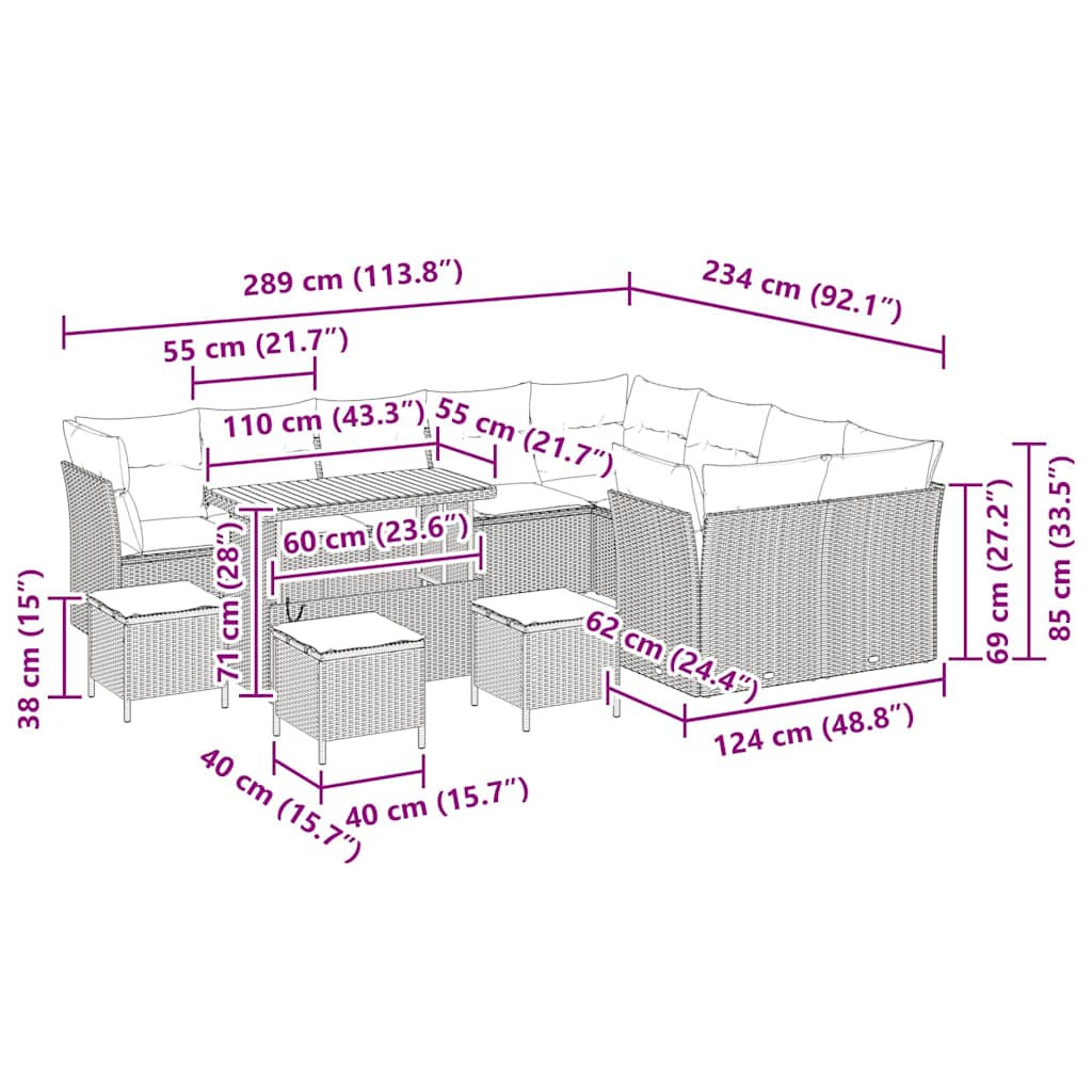 Garten-Sofa-Set 13 pcs Schwarz Poly-Rattan