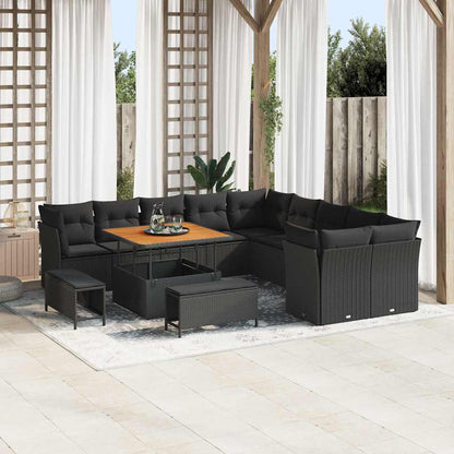 Gartensofa-set mit Kissen 13 pcs Schwarz Poly-Rattan