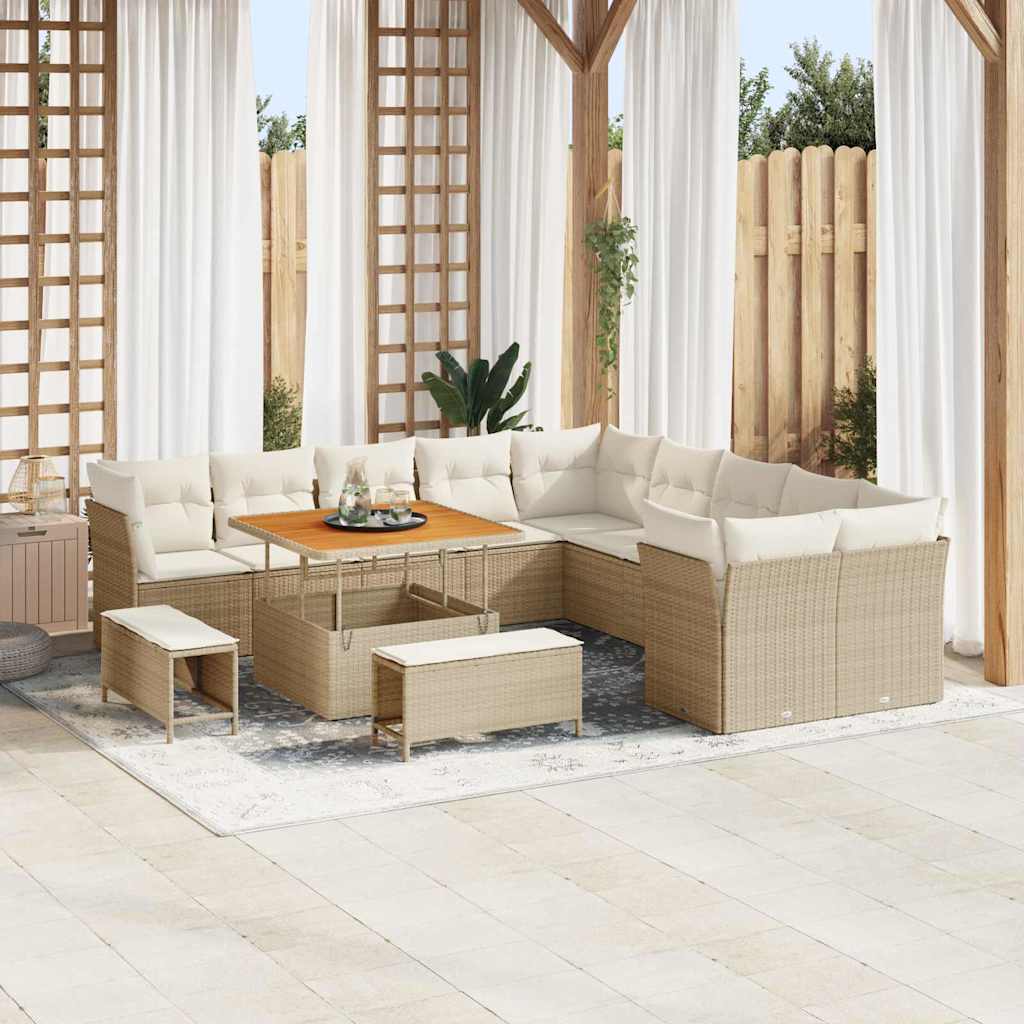 Garten-Sofa-Set 13 pcs Beige Poly-Rattan