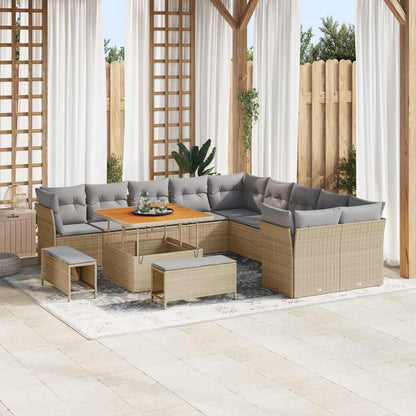 Gartensofa-set mit Kissen 13 pcs Beige Poly-Rattan