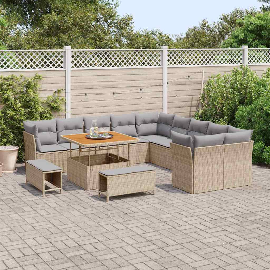 Gartensofa-set mit Kissen 13 pcs Beige Poly-Rattan