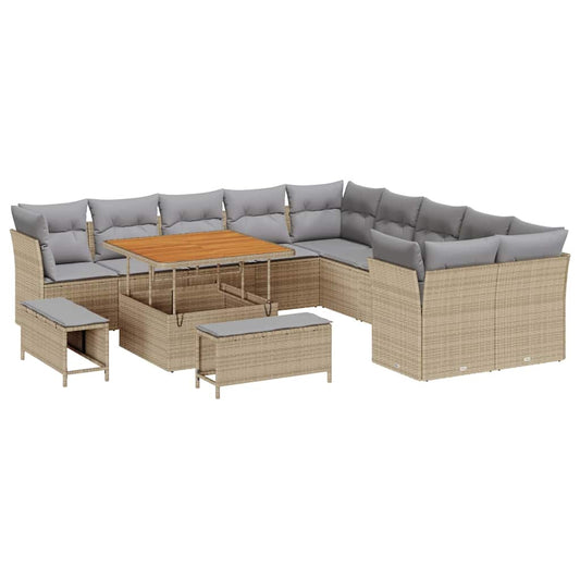 Gartensofa-set mit Kissen 13 pcs Beige Poly-Rattan