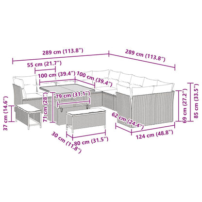 Gartensofa-set mit Kissen 13 pcs Beige Poly-Rattan