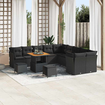 Gartensofa-set mit Kissen 13 pcs Schwarz Poly-Rattan
