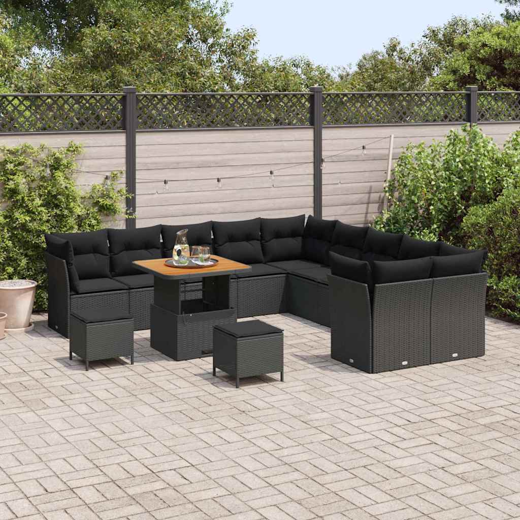 Gartensofa-set mit Kissen 13 pcs Schwarz Poly-Rattan