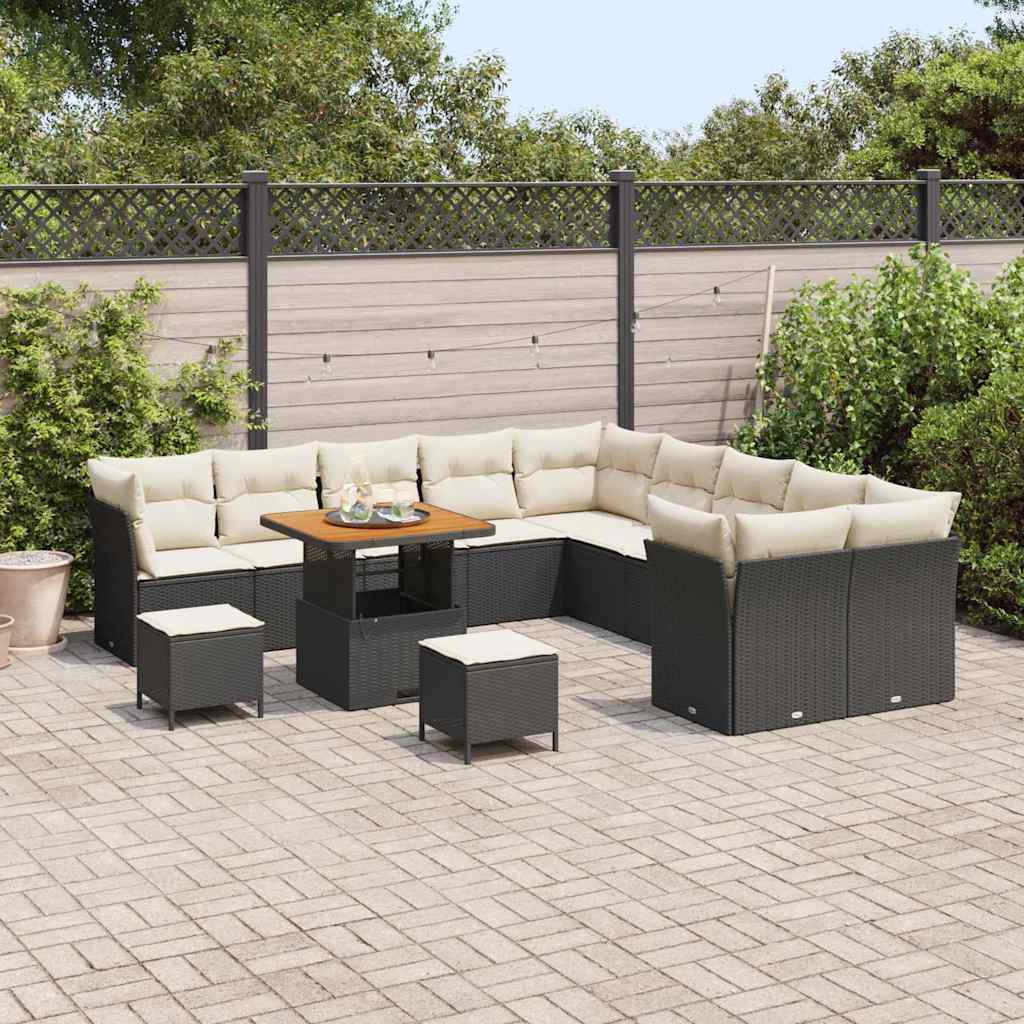 Gartensofa-set mit Kissen 13 pcs Schwarz Poly-Rattan