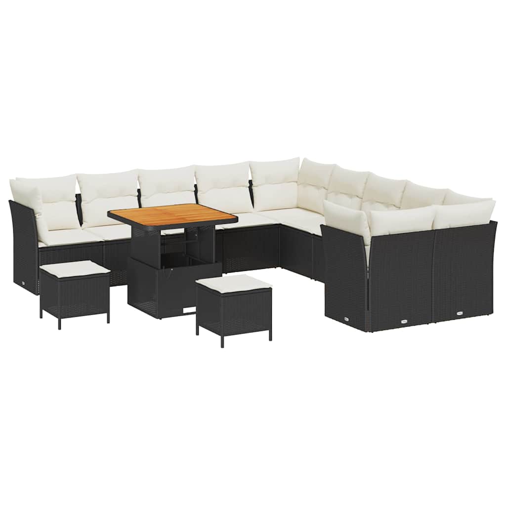 Gartensofa-set mit Kissen 13 pcs Schwarz Poly-Rattan