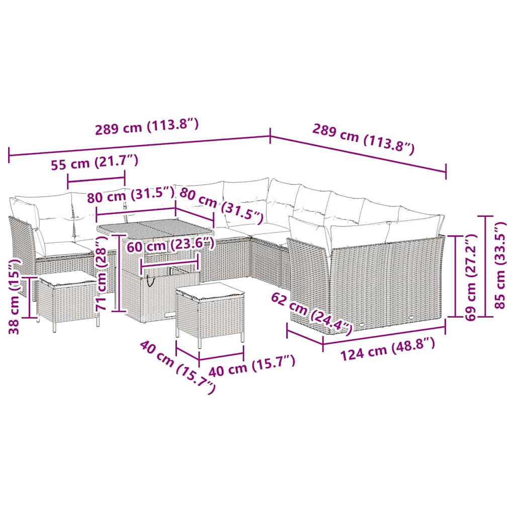 Garten-Sofa-Set 13 pcs Beige Poly-Rattan