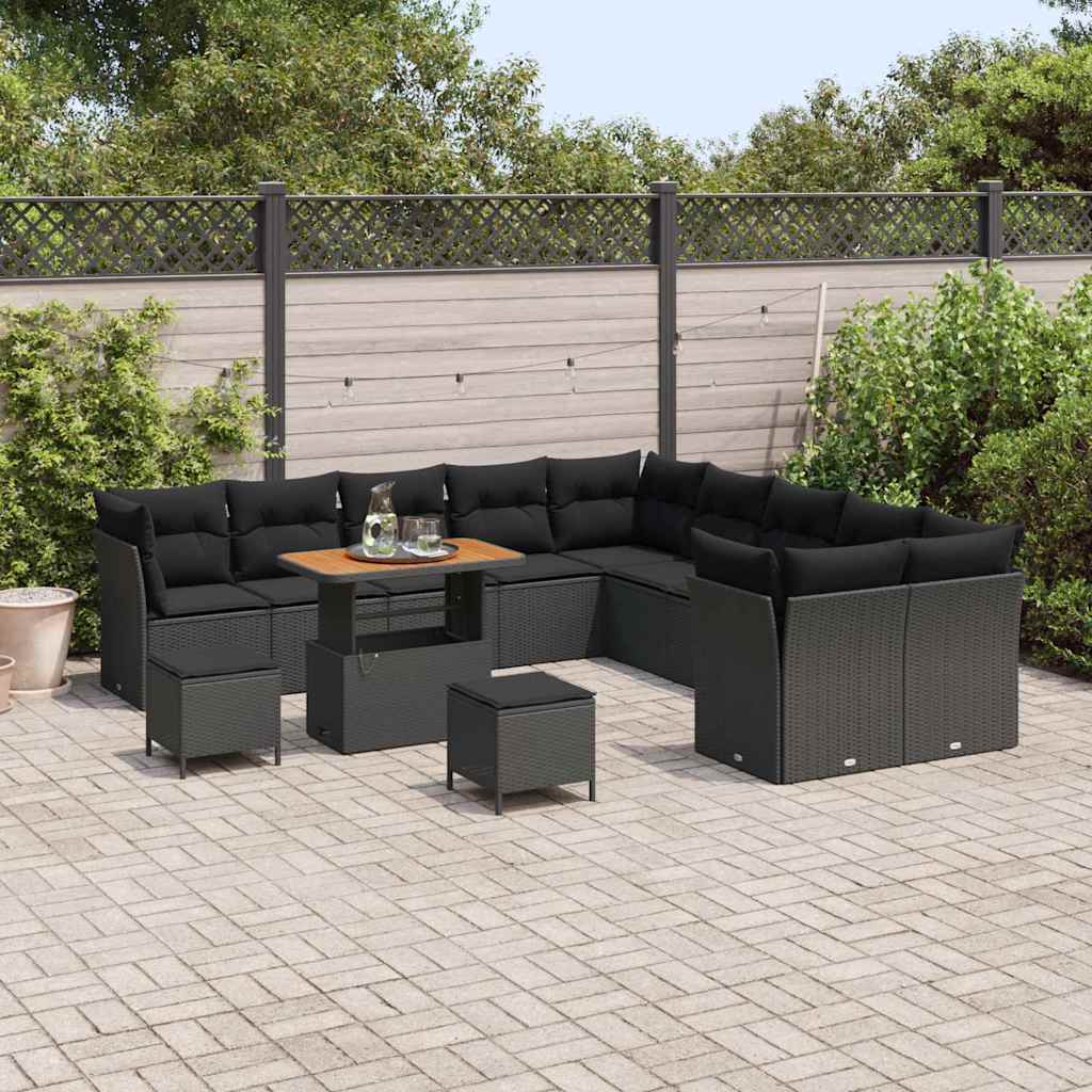Garten-Sofa-Set 13 pcs Schwarz Poly-Rattan