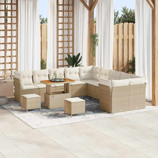 Gartensofa-set mit Kissen 13 pcs Beige Poly-Rattan
