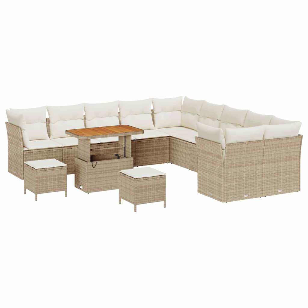 Gartensofa-set mit Kissen 13 pcs Beige Poly-Rattan