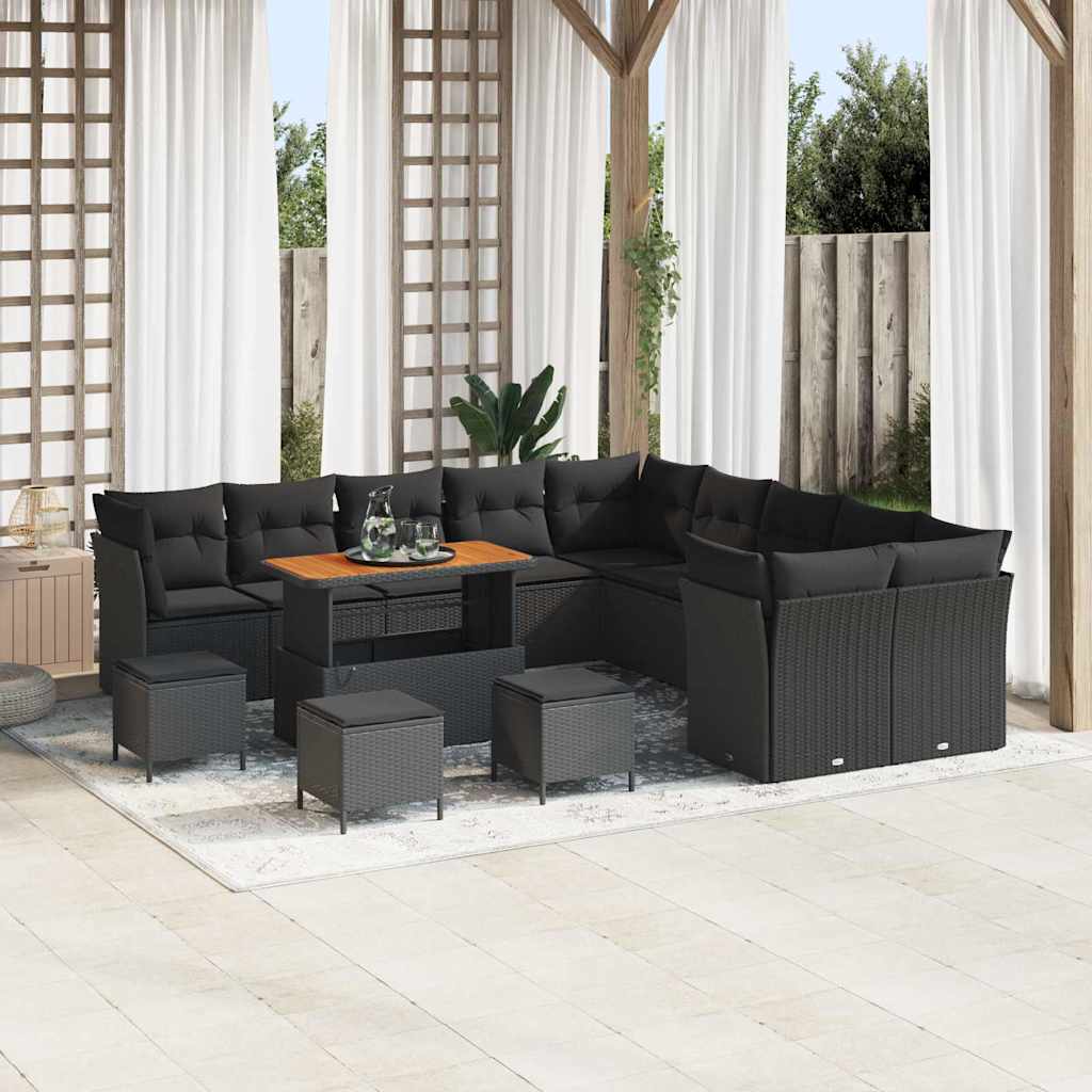 Garten-Sofa-Set 14 pcs Schwarz Poly-Rattan
