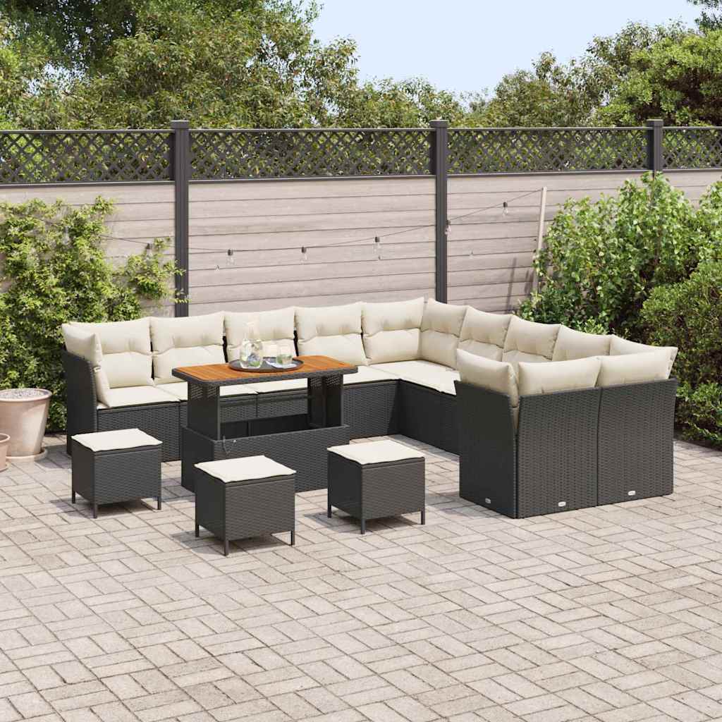 Gartensofa-set mit Kissen 14 pcs Schwarz Poly-Rattan