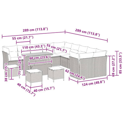 Gartensofa-set mit Kissen 14 pcs Schwarz Poly-Rattan
