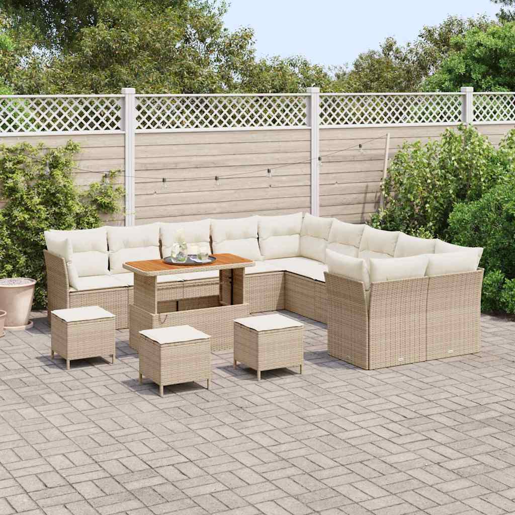 Gartensofa-set mit Kissen 14 pcs Beige Poly-Rattan
