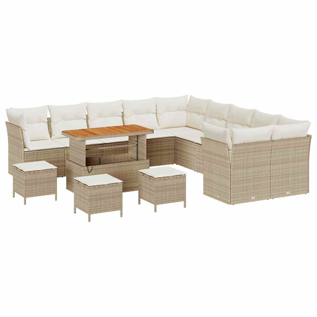 Gartensofa-set mit Kissen 14 pcs Beige Poly-Rattan