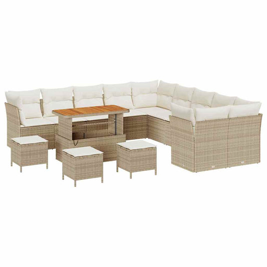 Gartensofa-set mit Kissen 14 pcs Beige Poly-Rattan