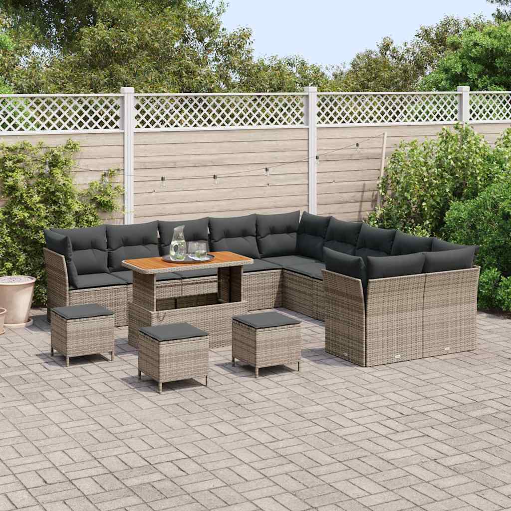 Gartensofa-set mit Kissen 14 pcs Grau Poly-Rattan