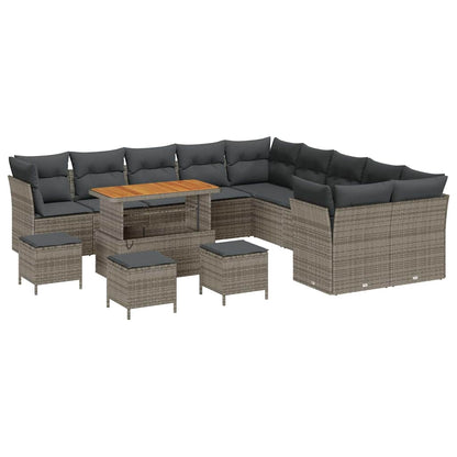 Gartensofa-set mit Kissen 14 pcs Grau Poly-Rattan
