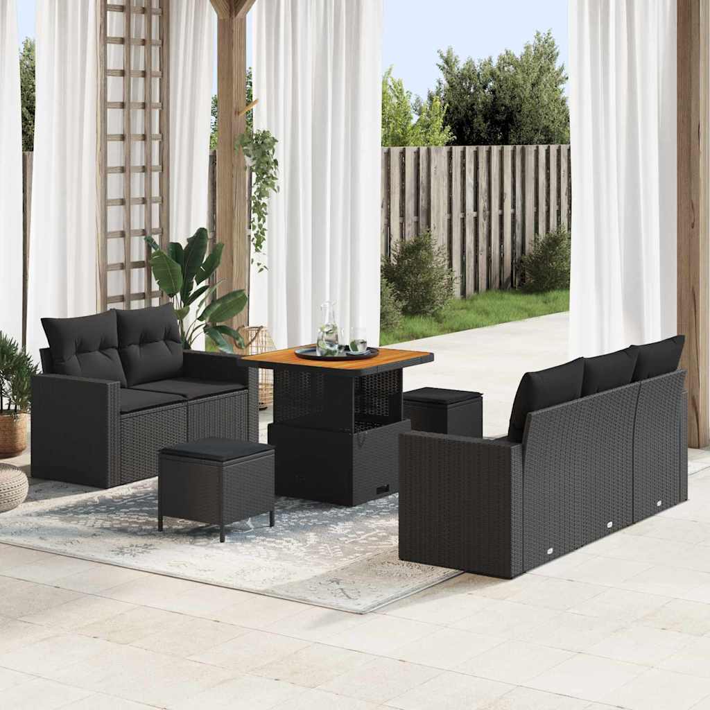 Gartensofa-set mit Kissen 8 pcs Schwarz Poly-Rattan