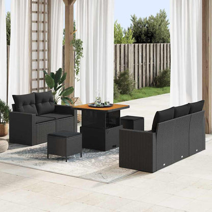 Gartensofa-set mit Kissen 8 pcs Schwarz Poly-Rattan