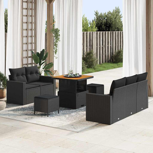 Gartensofa-set mit Kissen 8 pcs Schwarz Poly-Rattan