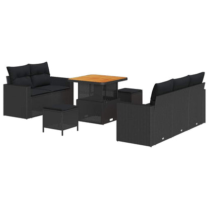 Gartensofa-set mit Kissen 8 pcs Schwarz Poly-Rattan