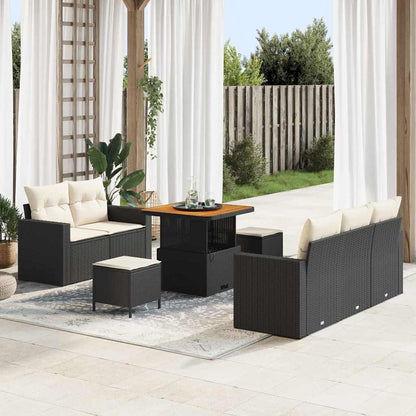 Gartensofa-set mit Kissen 8 pcs Schwarz Poly-Rattan