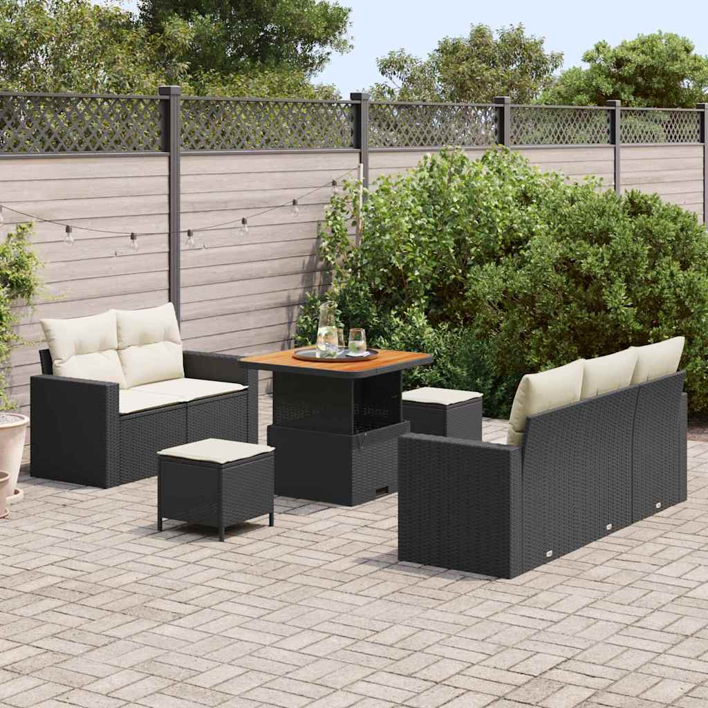 Gartensofa-set mit Kissen 8 pcs Schwarz Poly-Rattan
