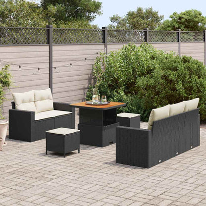Gartensofa-set mit Kissen 8 pcs Schwarz Poly-Rattan