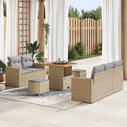 Gartensofa-set mit Kissen 8 pcs Beige Poly-Rattan