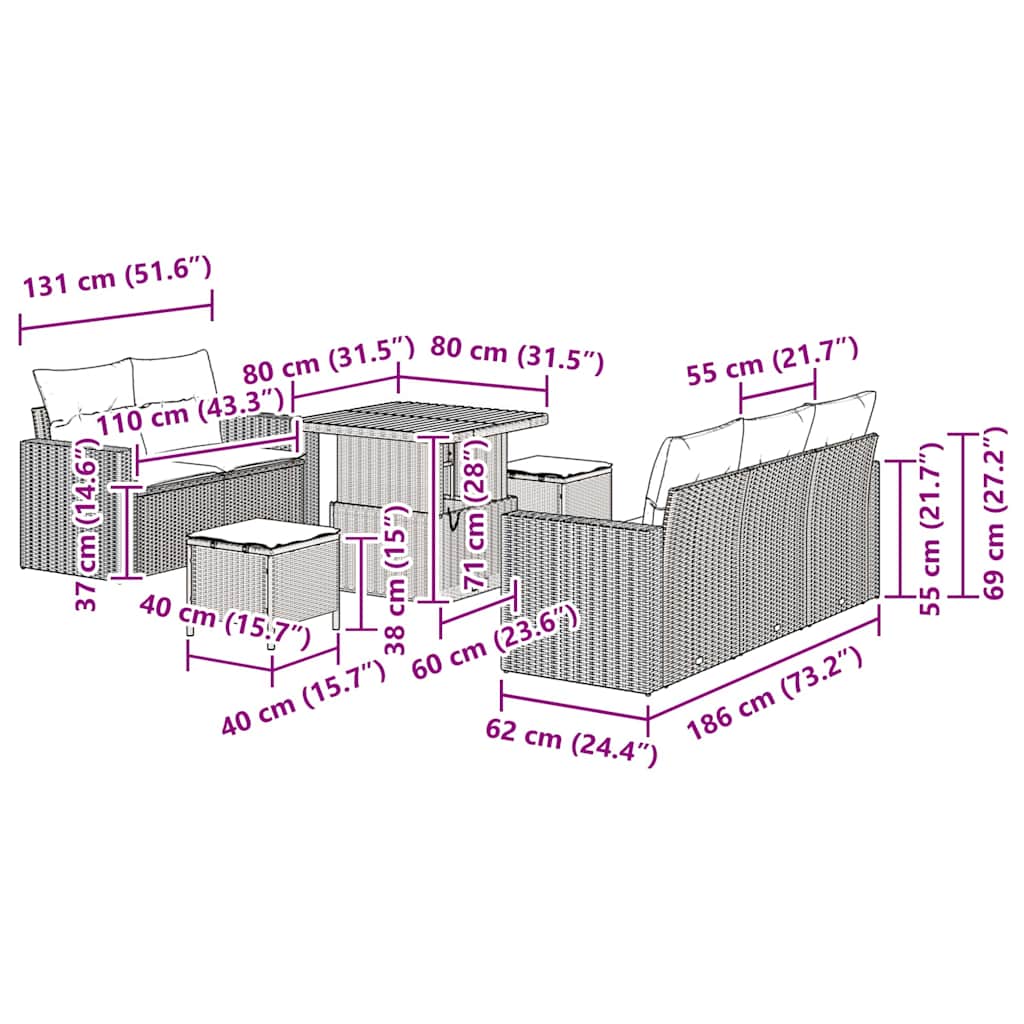 Gartensofa-set mit Kissen 8 pcs Beige Poly-Rattan