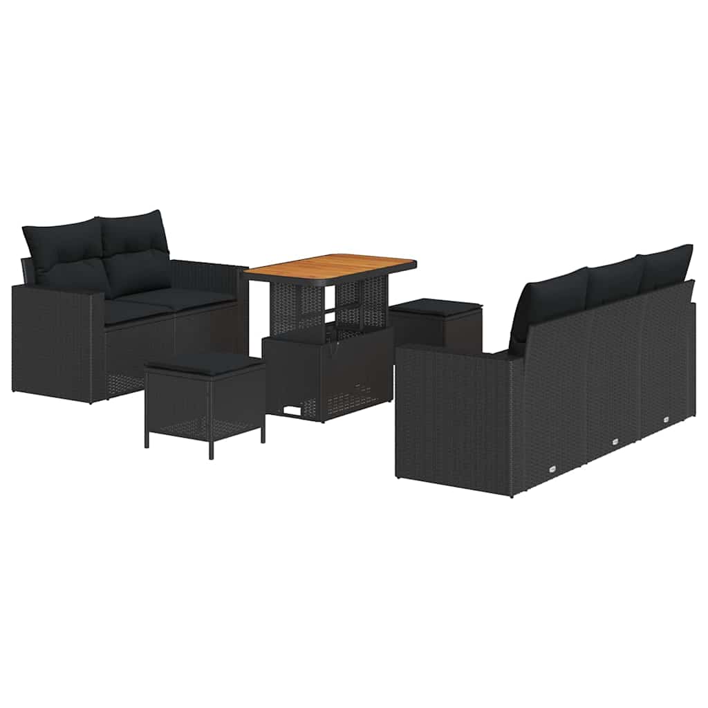 Gartensofa-set mit Kissen 8 pcs Schwarz Poly-Rattan