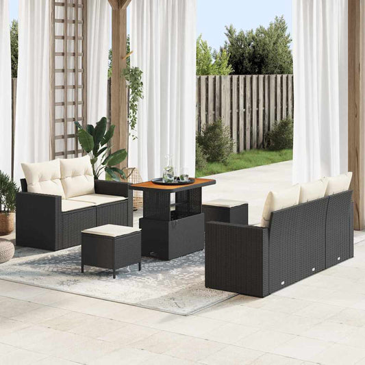 Gartensofa-set mit Kissen 8 pcs Schwarz Poly-Rattan
