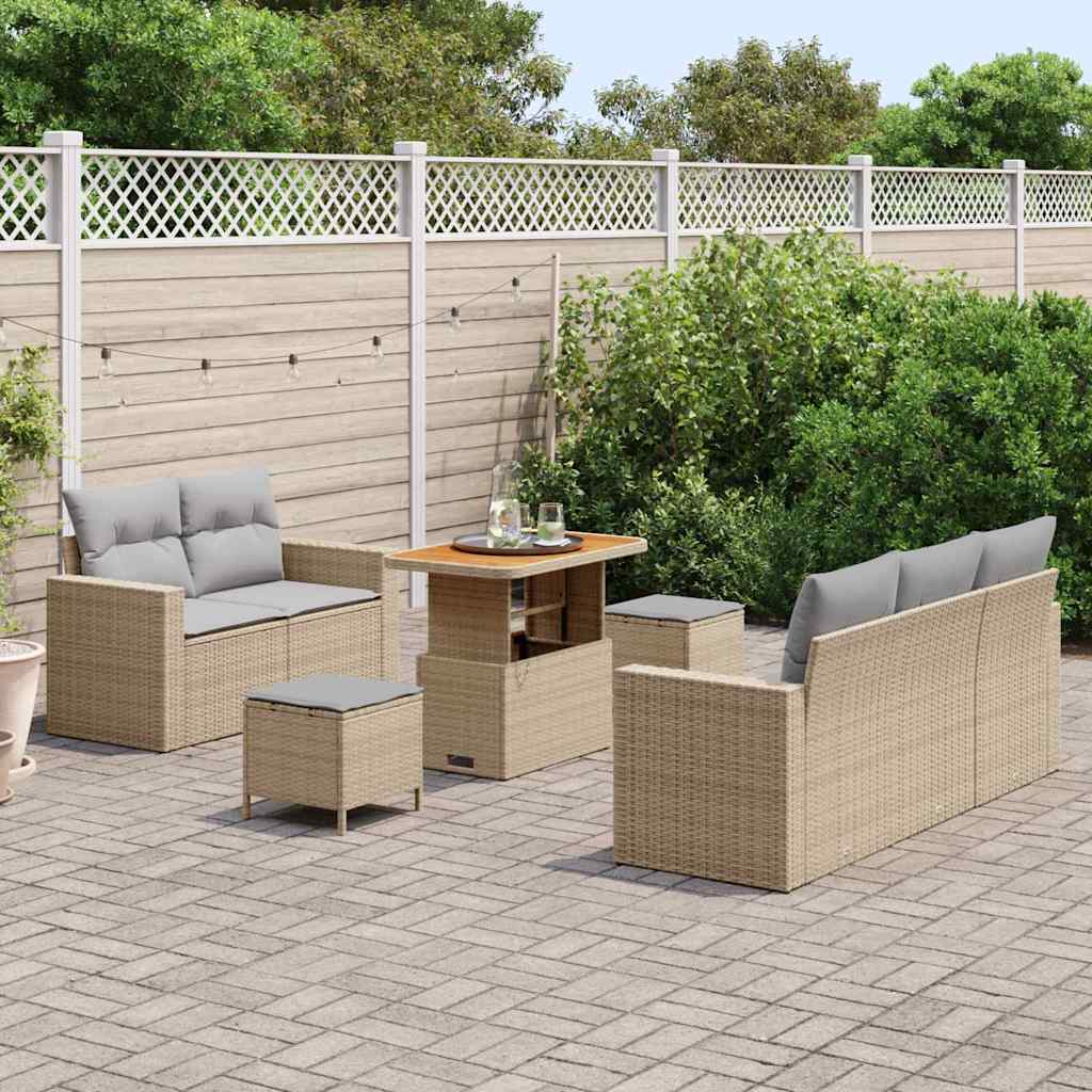 Gartensofa-set mit Kissen 8 pcs Beige Poly-Rattan