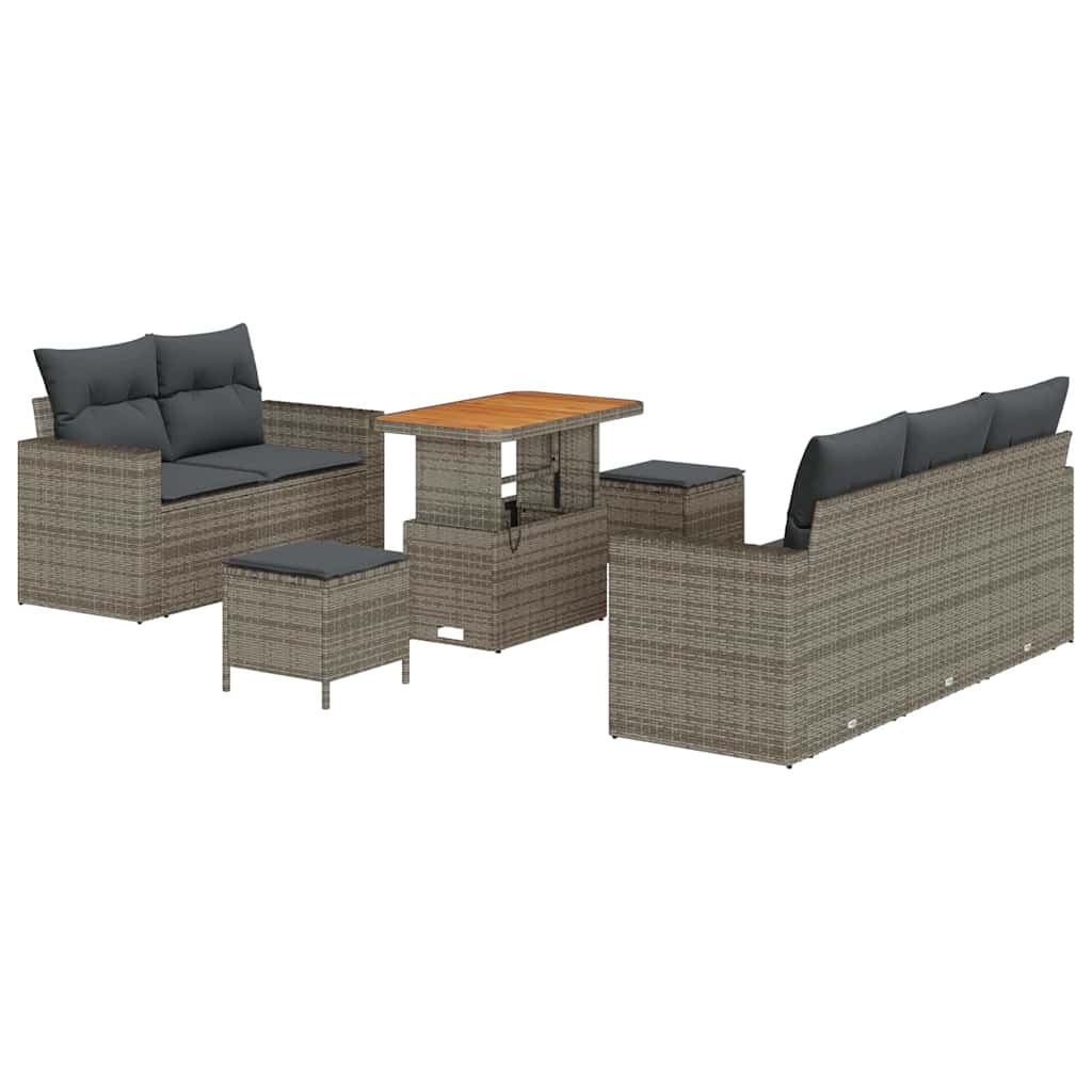 Gartensofa-set mit Kissen 8 pcs Grau Poly-Rattan